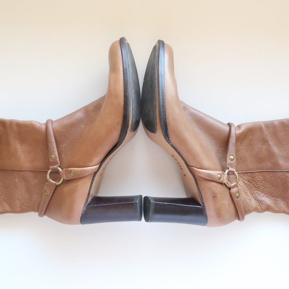Uffizi Brown Leather Tall Heeled Boots With Metallic Harness Size 9.5 M - Picture 8 of 16